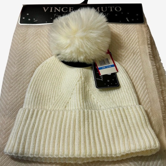 Vince Camuto Cream Beanie & Knit Scarf Set. NWT - Picture 3 of 4
